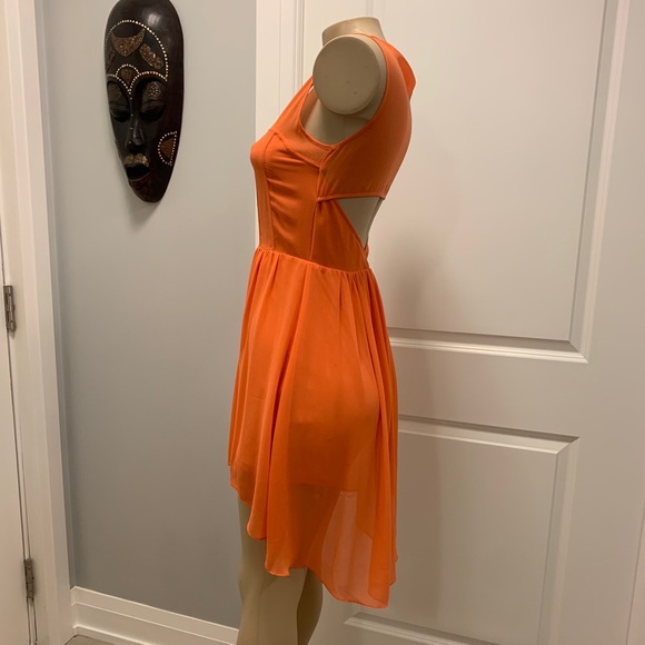 Bebe Orange Coleman High Low Zipper Front Dress. - Picture 4 of 11